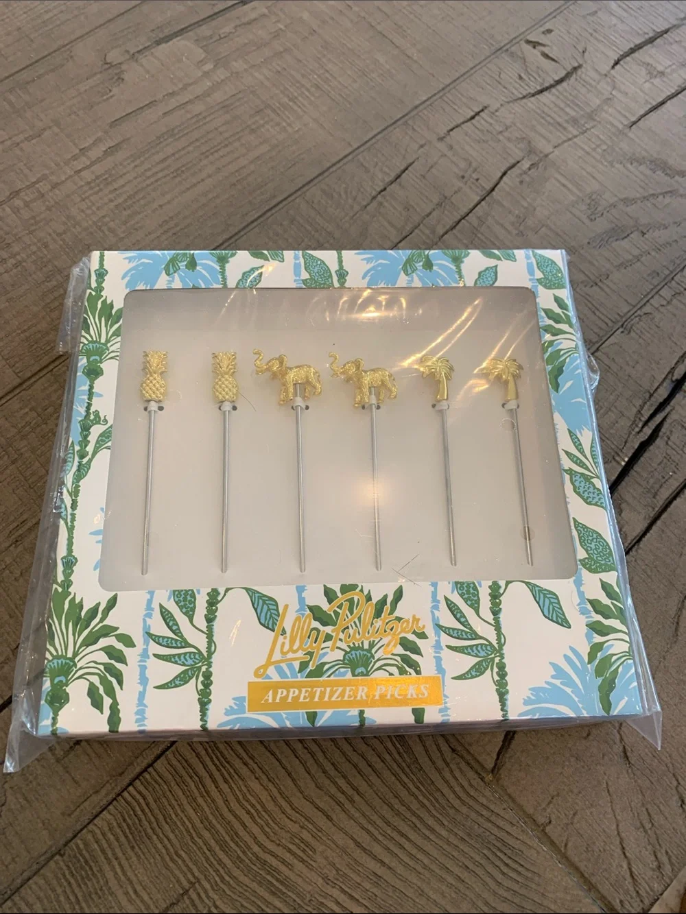 Lilly Pulitzer Gold Tropical Animal & Palm Appetizer Picks - 6pc